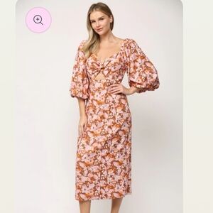 Fate Pink and Orange Floral Midi Dress